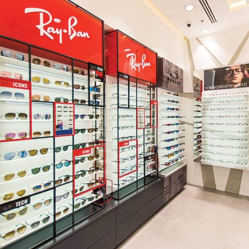 Ray Ban custom made wall shelves for an optical shop in Dubai.