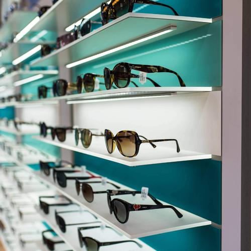 Aura - wall sunglasses acrylic shelves with integrated LED. 