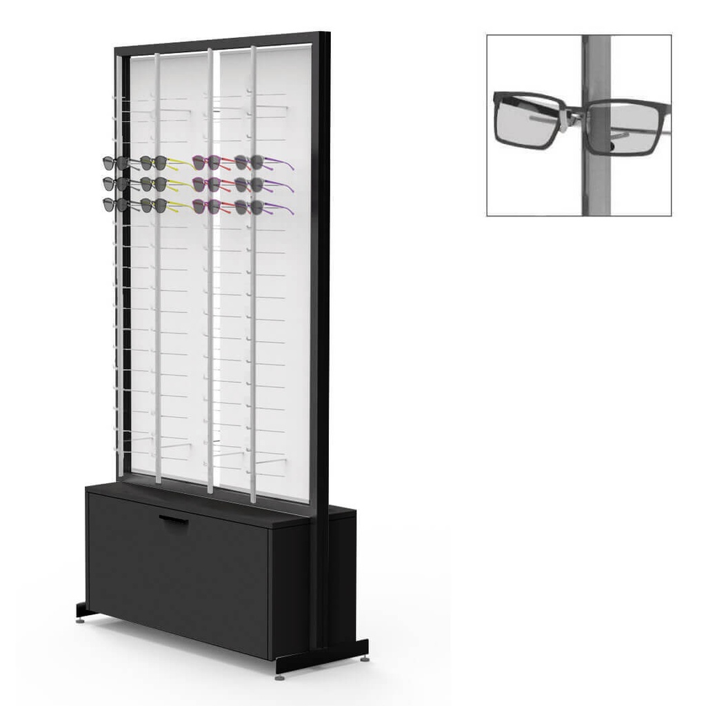 FS display, 2 rotating plates, 8 rods (144), 1 large drawer (244), 1032x1980x400 mm