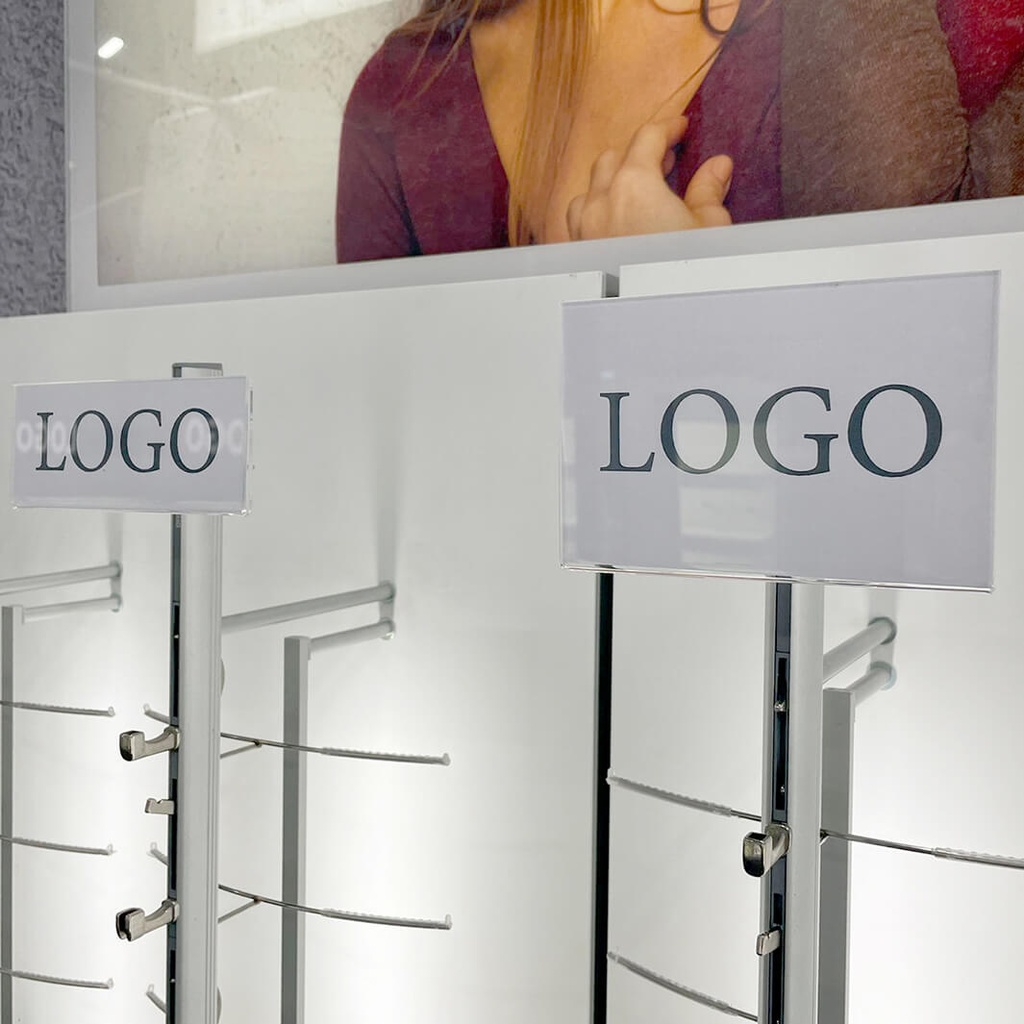 Logo holder for rod, exchangeable paper insert