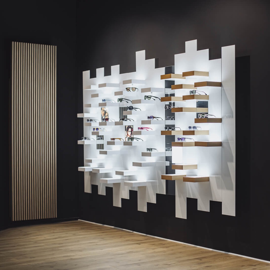 Stripe front with drilled holes, white acrylic