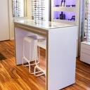 Showcase table with drawer(s), white acrylic