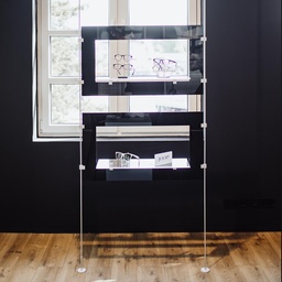 Sky Line display, 2 plates with transparent shelves, acrylic, 900x1600-4500 mm