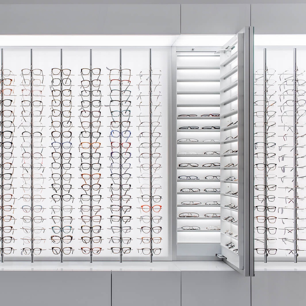 Dual mirror, 30 shelves, 450x1050x180 mm, 60 frames/cases