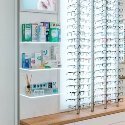 Vera wall display, 4 glass LED shelves