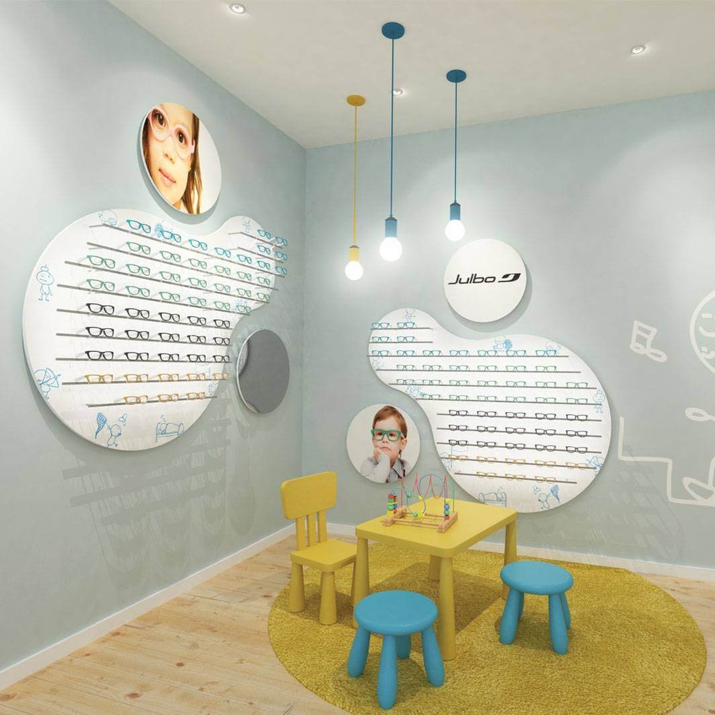 Clear Look kids wall display, cloud shaped, 11 rails (56), 1700x1400x280 mm