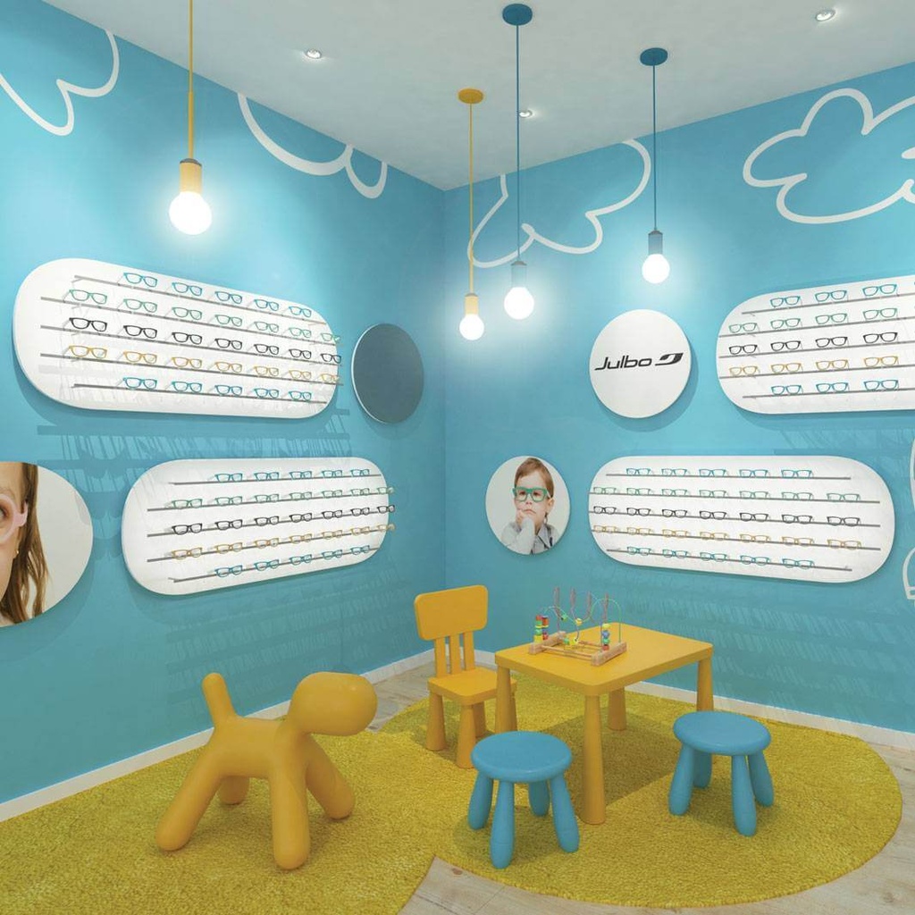 Clear Look kids wall display, oval shaped, 5 rails (31), 1800x600x280 mm