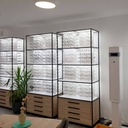 STK Multi Pin FS display, 128 pins (128), cabinet in oak, 930x2035x400 mm