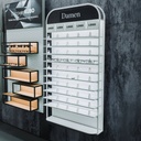 STK Unilock wall display with shelves, top cap, 930x1780x320 mm, LED, 5 logo holders incl.