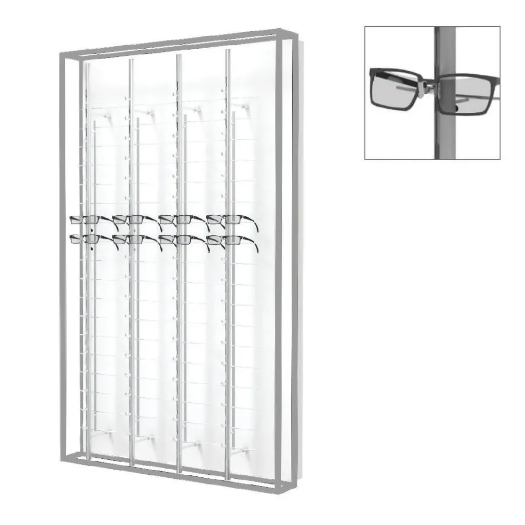 Espositore a parete STK con 4 aste (72 montature), 930×1530×230 mm