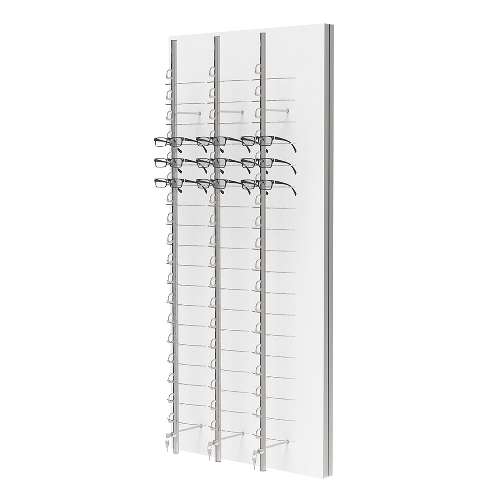 Présentoir mural RR, 3 tiges verrouillables à clé (54 montures), 700x1500x280 mm