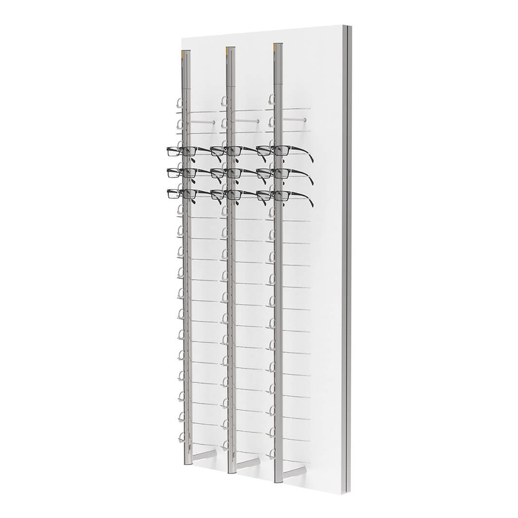 [W.SRCRF.3.70] Expositor de pared SRC, 3 barras con cerradura remota (54 monturas), 700x1500x280 mm (sin iluminación LED, barra de aluminio)