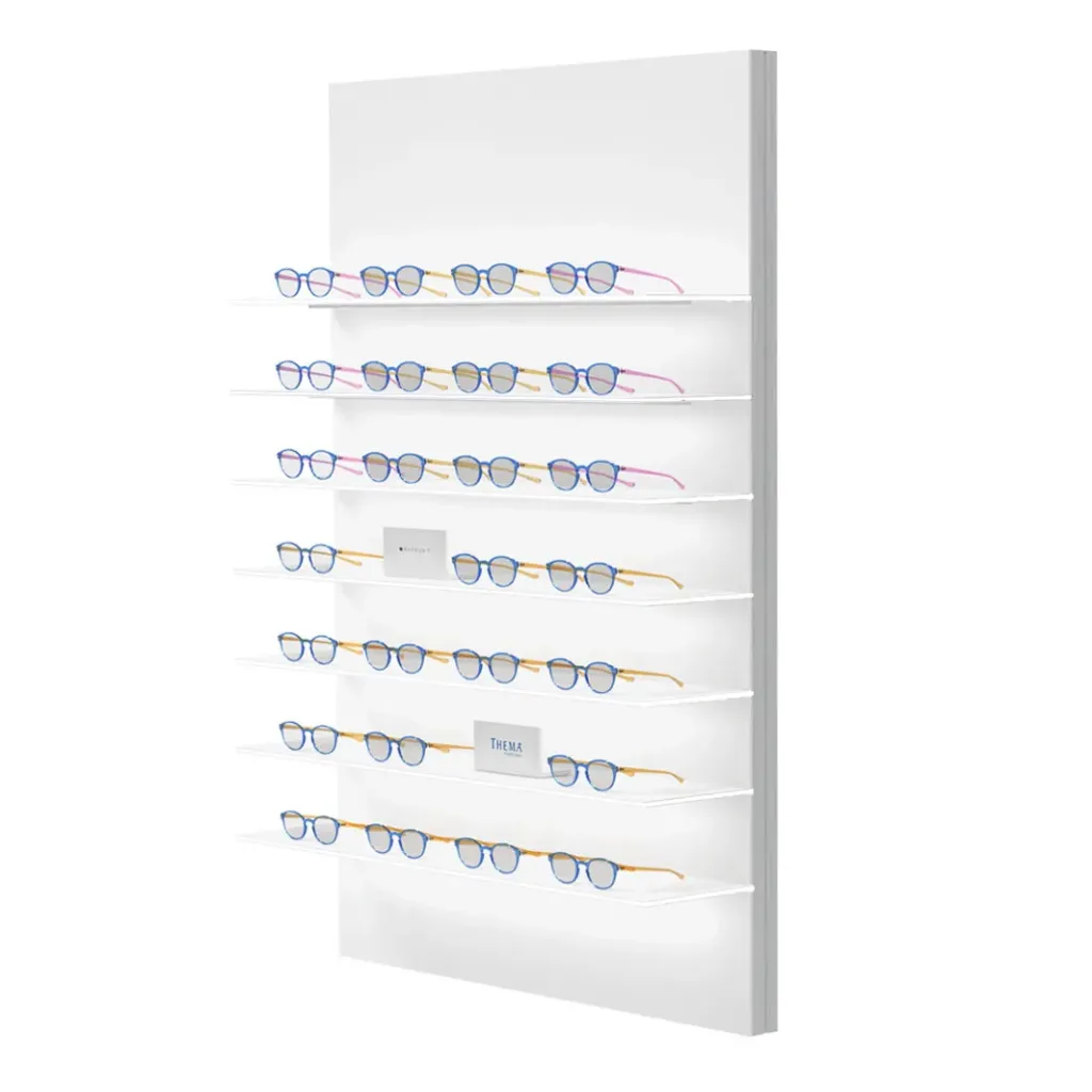Vivida wall display, 7 LED shelves, acrylic, edge lighting