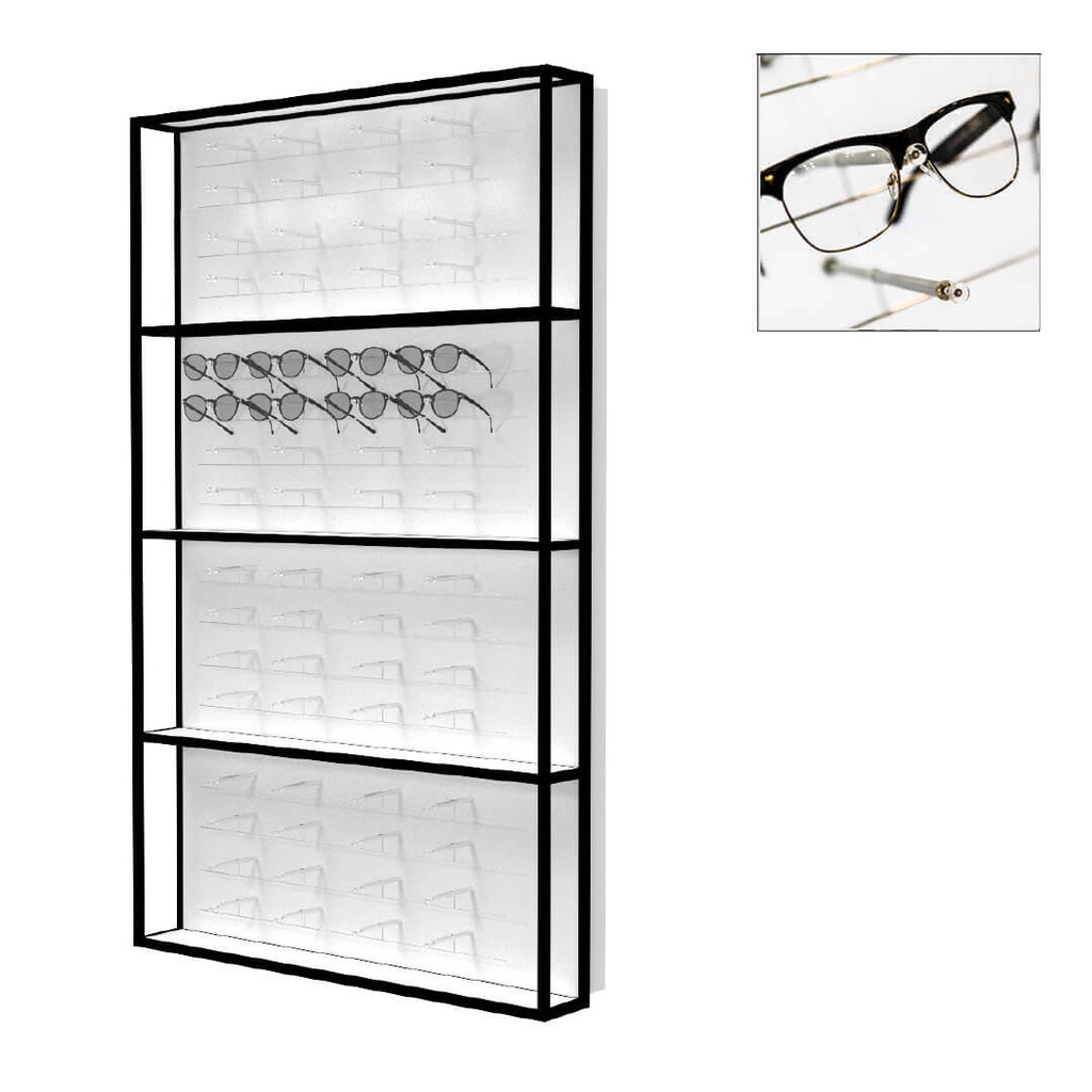 STK Wandpräsenter mit 16 MP‑Drähten (64 Fassungen), LED, 930 × 1530 × 230 mm