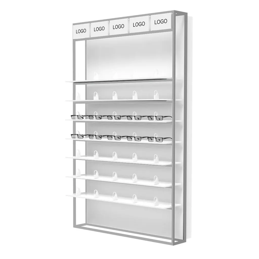 STK Unilock Wandpräsenter mit LED-Ablagen, 5 Logohalter inkl., 930x1530x320 mm