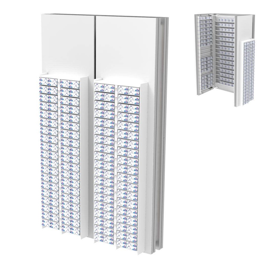 Wall display for contact lenses with back storage, 900x1500x280 mm