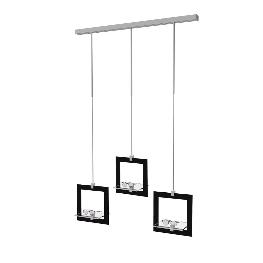 Expositor Sky Line Solo, 3 marcos decorativos con estantes transparentes, 1000x1600-4500 mm