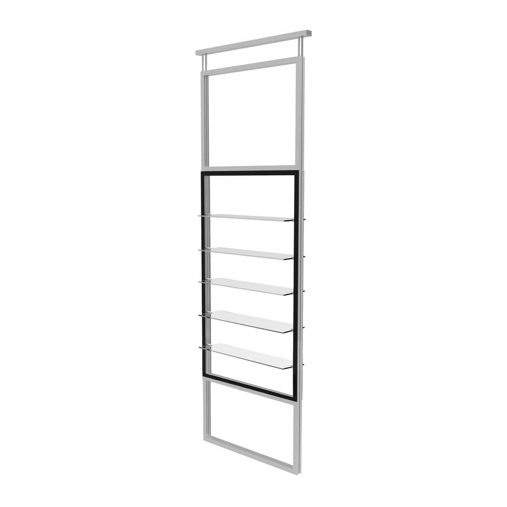 Telescope display, 5 glass shelves, 900x1600-4500 mm