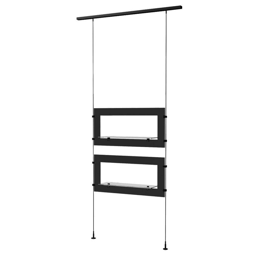 Sky Line display, 2 plates with transparent shelves, acrylic, 900x1600-4500 mm