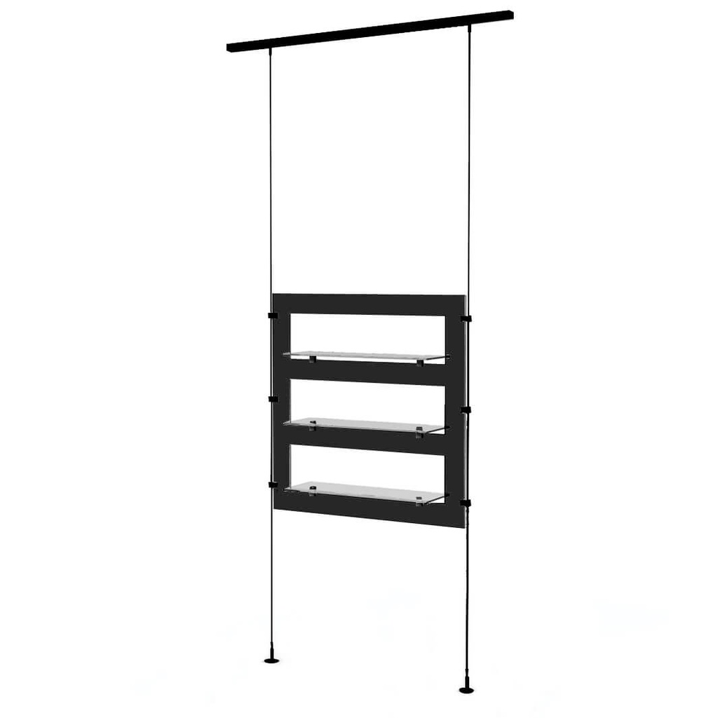 Espositore Sky Line, pannello con 3 ripiani trasparenti in acrilico, 900x1600-4500 mm