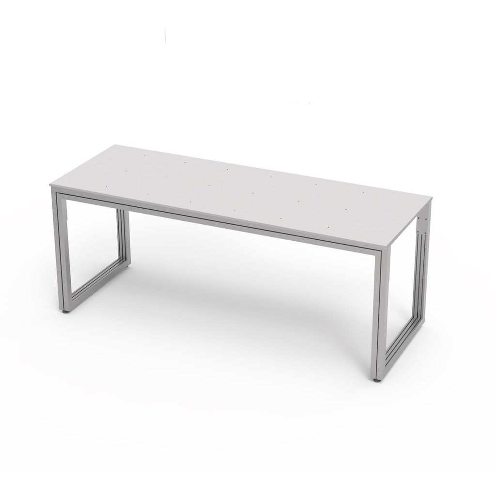Mesa para escaparate, estructura de aluminio, placa superior acrílica con agujeros