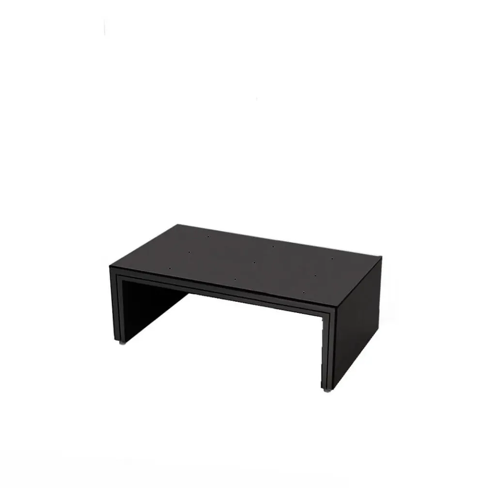 Schaufenster-Tisch, Aluminiumkonstruktion mit Seitenplatten, Acryl-Ablageplatte mit Löchern
