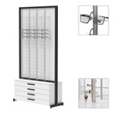 Expositor FS, placa fija con 8 barras (144), 4 cajones con tiradores (80), 1032x1980x400 mm