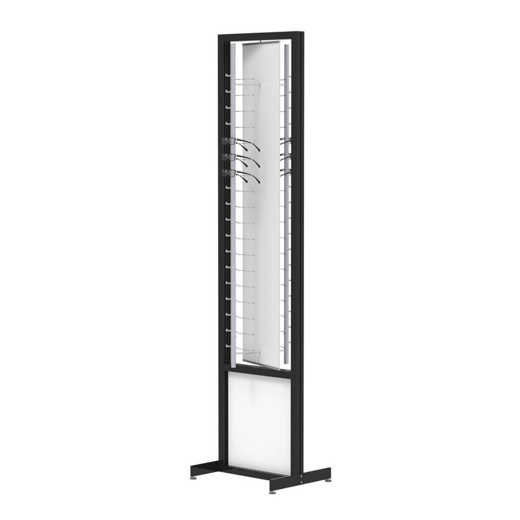 [F.R.RR2.O / FR.2.O black] Expositor FS, placa giratoria con barras sin cerradura (300x1980x400 mm, 2 barras, 36 monturas, construcción negra)