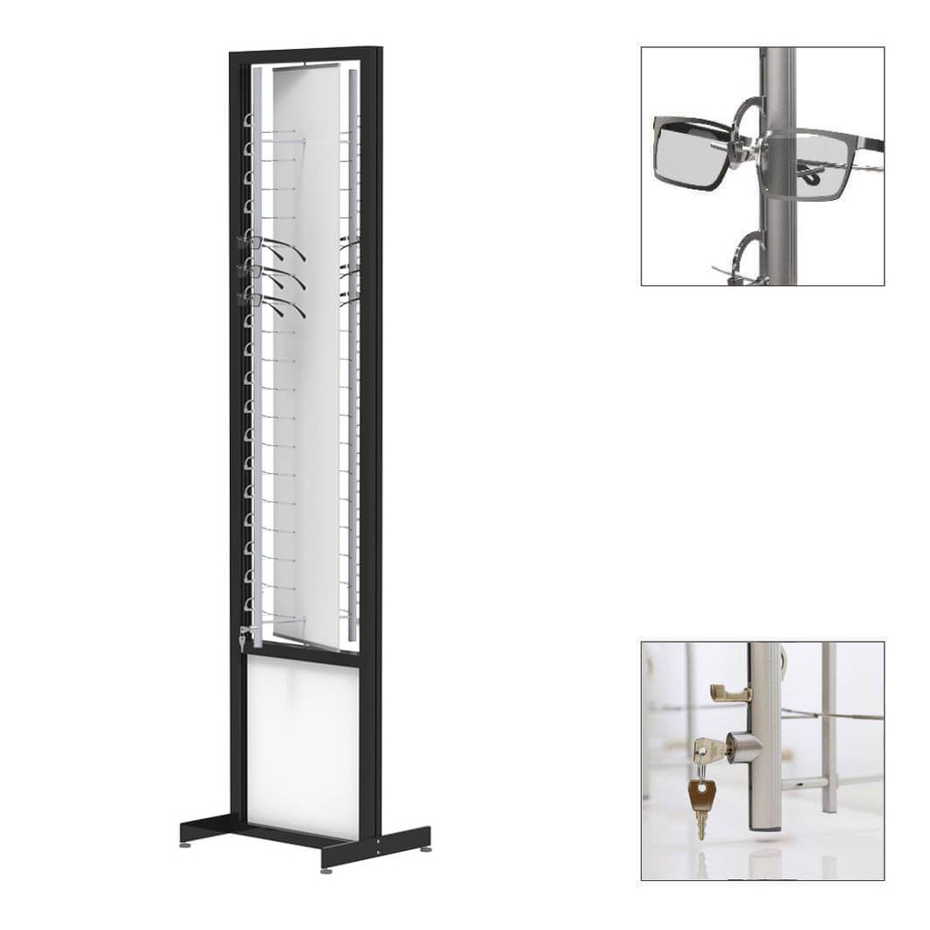 [F.R.RR2.L / FR.2.L black] Présentoir FS, plaque tournante avec tiges verrouillables (300x1980x400 mm, 2 tiges, 36 montures, construction noire)