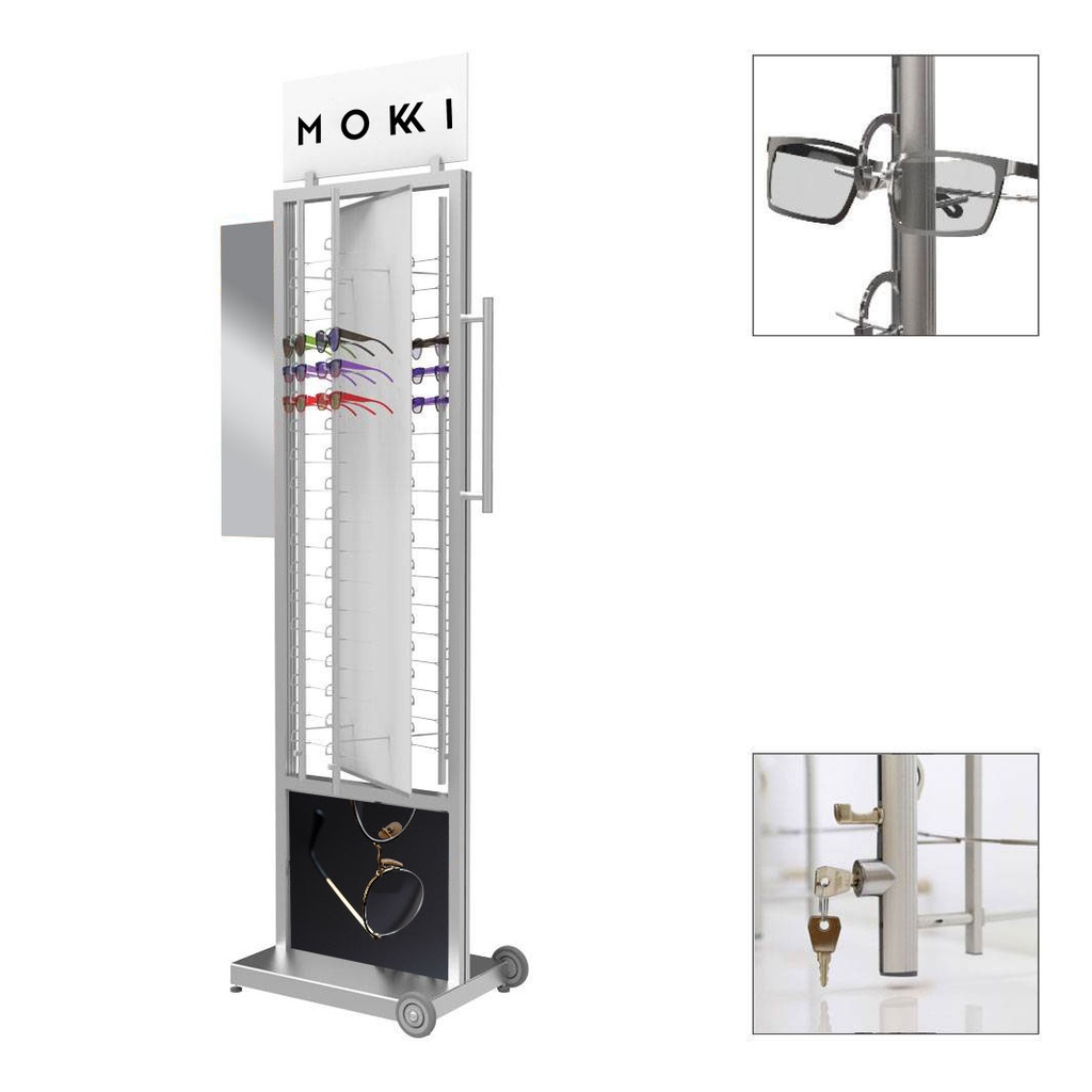 Espositore FS, base FW2, lastra rotante con 4 aste (72), 560x2000x470 mm