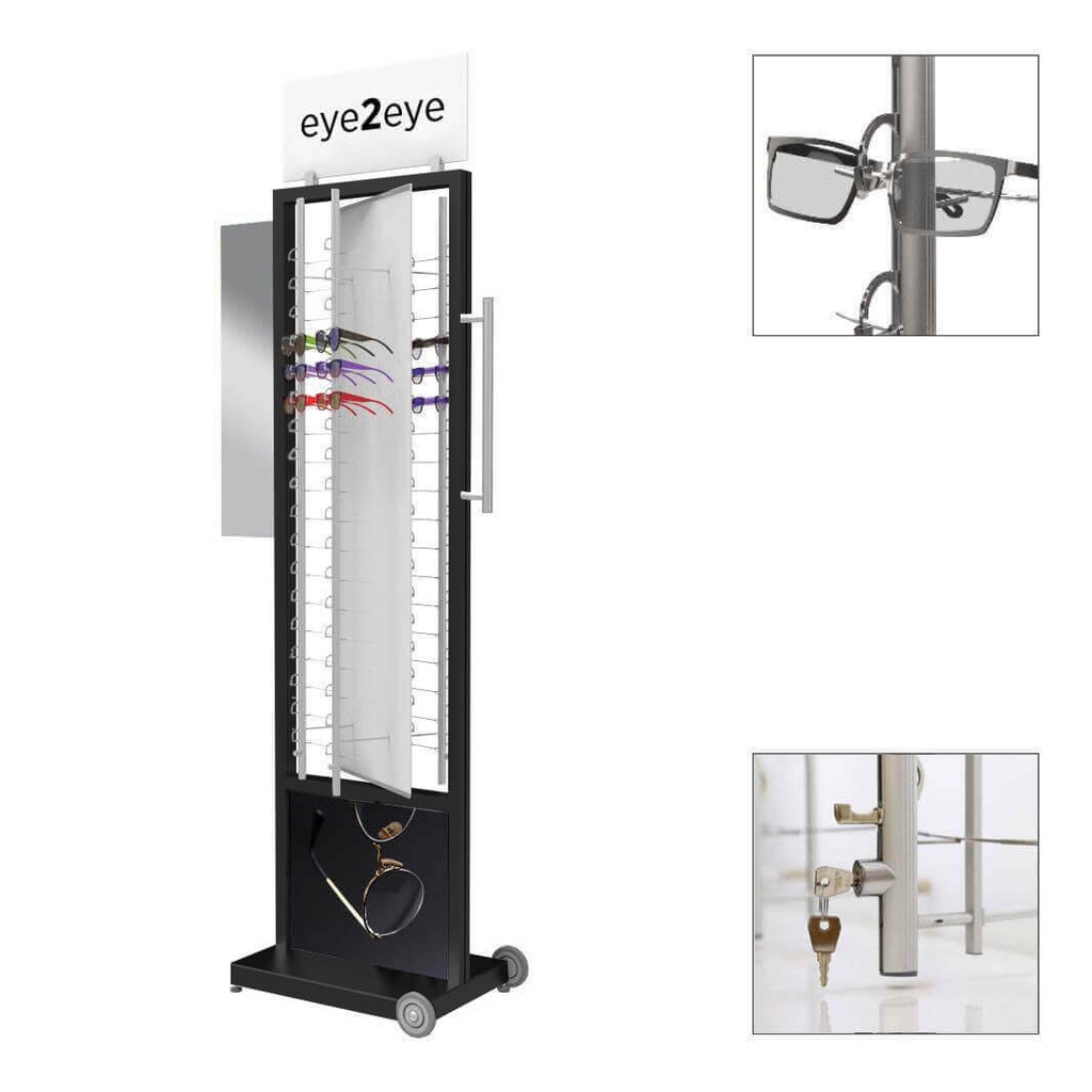 FS display, FW2 base, rotating plate, 4 rods (72), side mirror, logo, 560x2000x470 mm