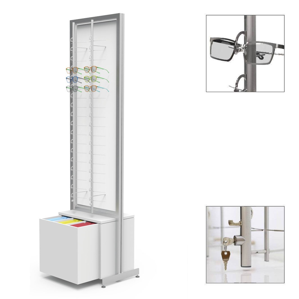 FS display, rotating plate, 4 rods (72 frames), 1 drawer, handles (120 cases), 552x1980x400 mm