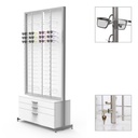 Expositor FS, 3 cajones con tiradores (50 monturas+50 estuches) y 8 barras (144), 1032x1980x400 mm