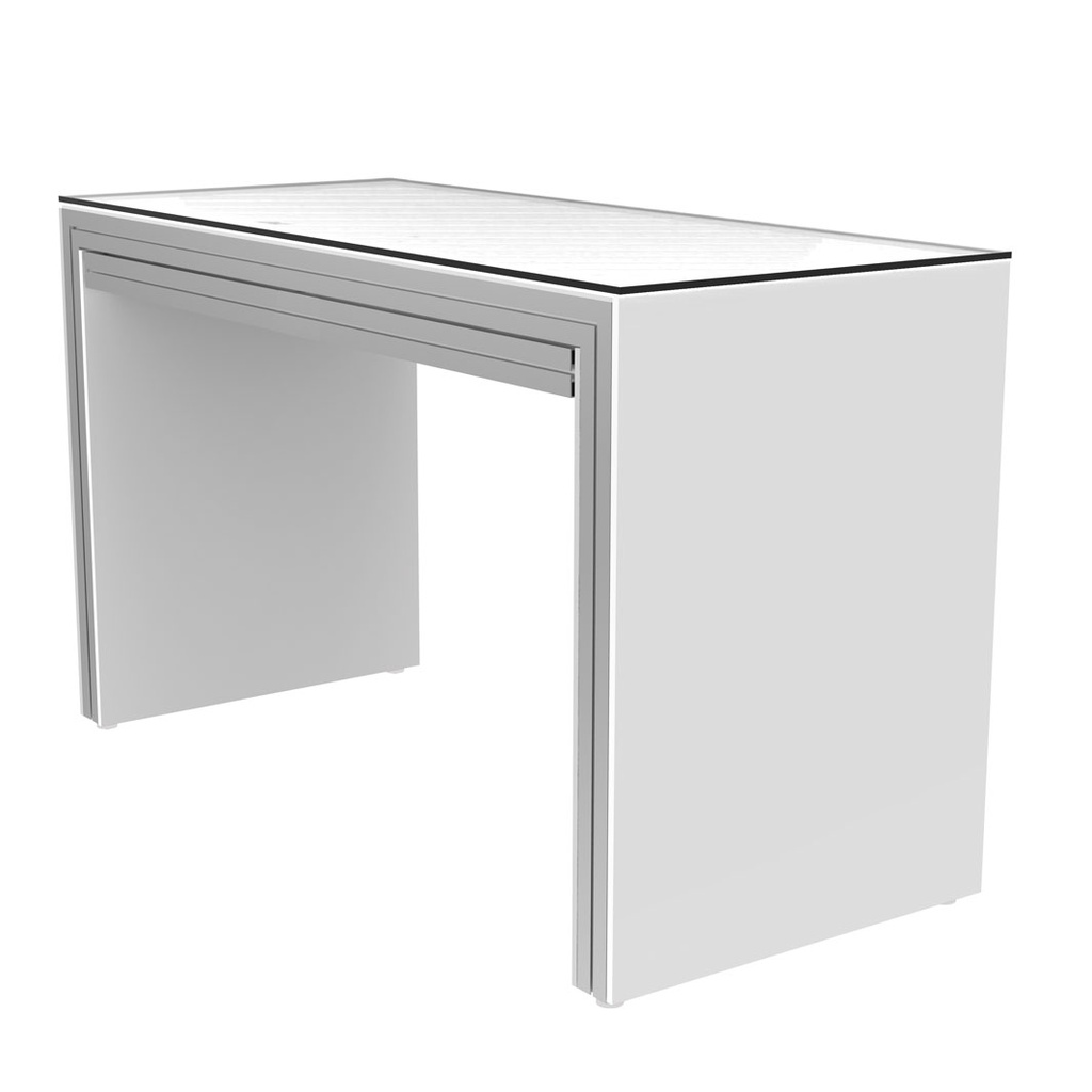Table with drawer(s), acrylic side plates, satin. glass worktop, 1250x740x550 mm