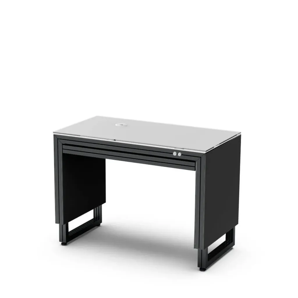 [TD1.100.LCH.LS / TD.S.100 black / black / left left] Elektrischer Instrumententisch, 1 Schublade (1000x650-950x480 mm, schwarze Konstruktion, Kabelöffnung links, Steckdose links, schwarz)