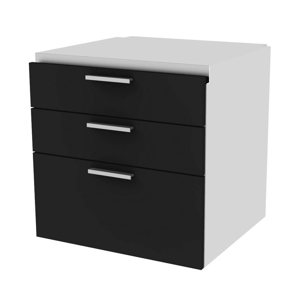 [EX.D3.D / E.C.D3 corpus white / front black] Mueble EX con 3 cajones, 600x600x580 mm (MDF negro)