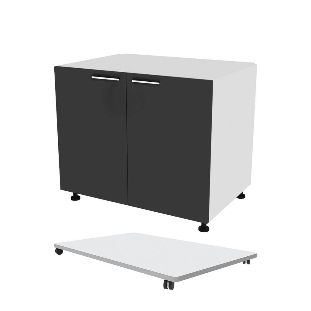 Meuble LAB sans fond, planche sur roulettes, 2 portes, 1000x850x680 mm