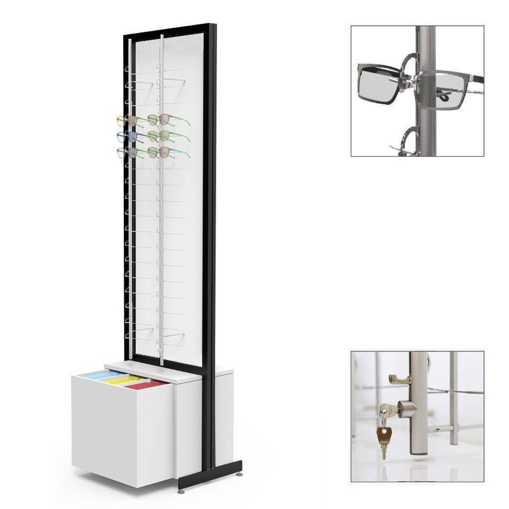 FS display, 2-sided fixed plate, 4 rods (72 frames), 1 drawer (120 cases),552x1980x400 mm