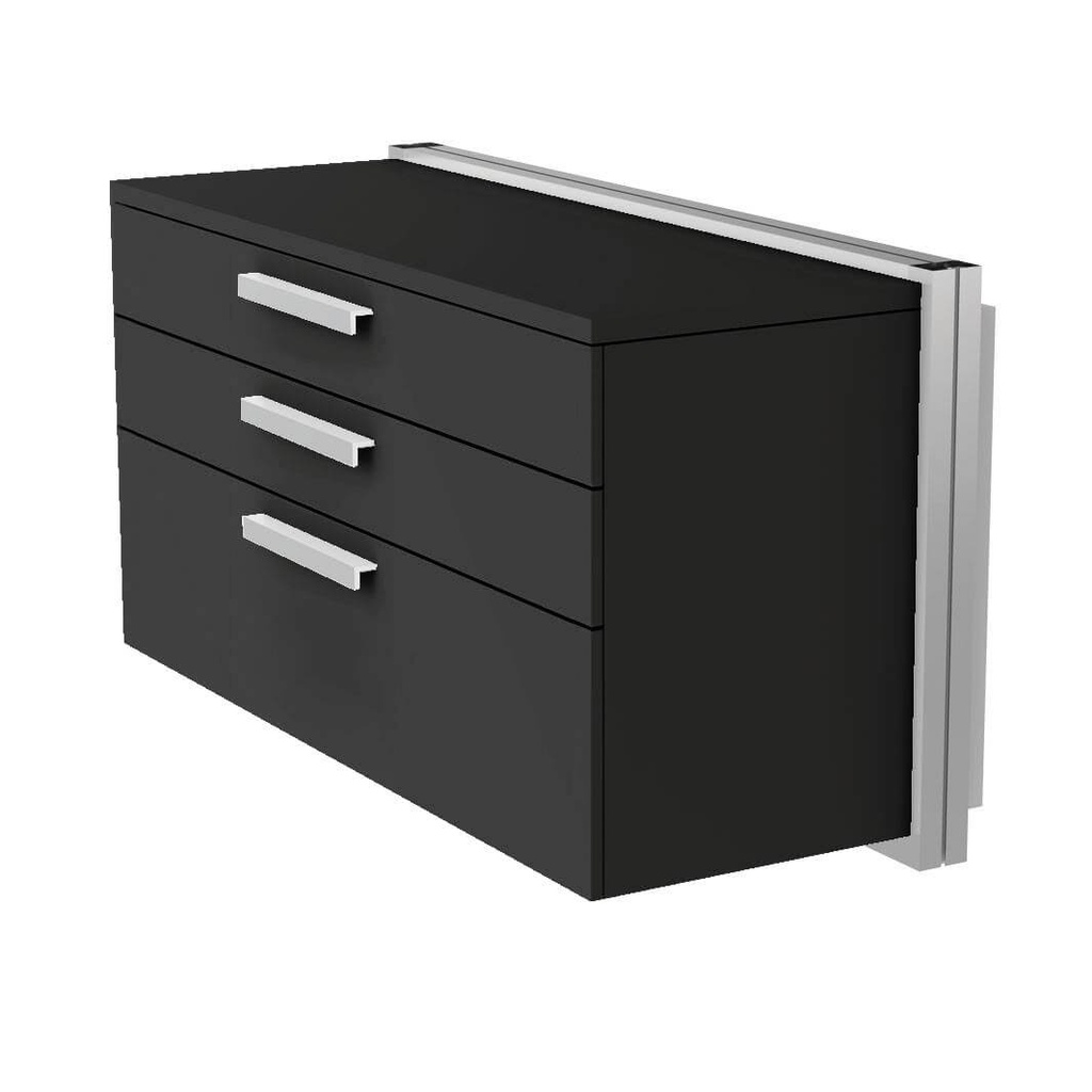 [WU.D.PL.3.90 / B3.PL.90 black] Zidni ormarić, 3 ladice s ručkicama, soft-close (900x500x400 mm, 50 pari naočala + 50 etuija, crni MDF)