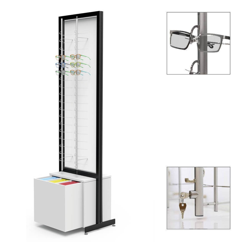 FS display, rotating plate, 4 rods (72 frames), 1 drawer (120 cases), 552x1980x400 mm