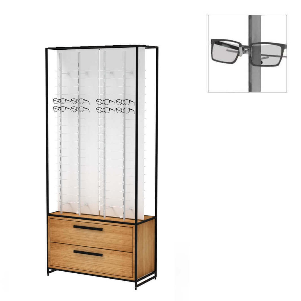 [STK.FD.8.R.OB2 open rods / black constr. / oak cabinet / 2 drawers] STK FS display, 8 rods (144), cabinet, 930x2035x400 mm (open rod(s), black construction, cabinet in oak decor, 2 deep drawers)