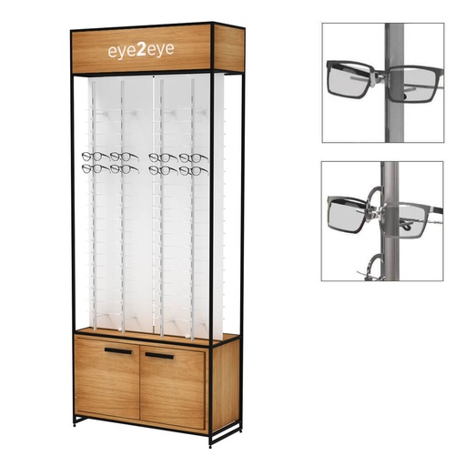 STK FS Präsenter mit oberer Box, 8 Stangen (144), Schrank in Eiche, 930x2270x400 mm