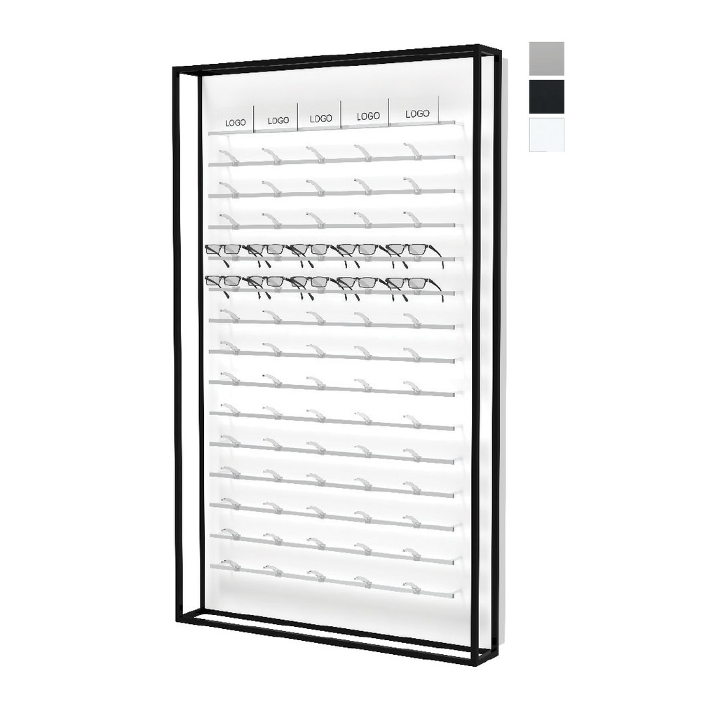 STK wall display with 15 Clear Look rails (75 frames), 930x1530x230 mm