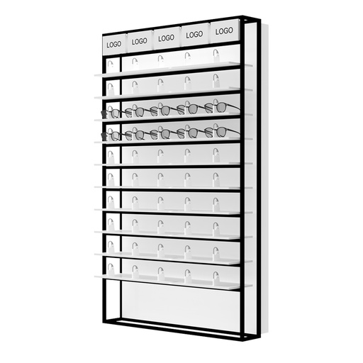 STK Unilock Wandpräsenter mit LED-Ablagen, 5 Logohalter inkl., 930x1530x320 mm