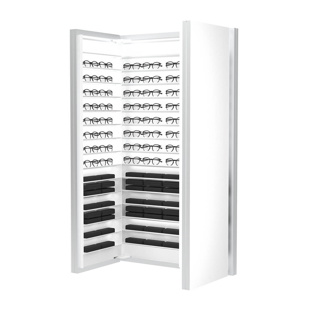 + Rangement arrière Dual D3, 45 étagères, 135 montures/étuis, 900x1500x195 mm