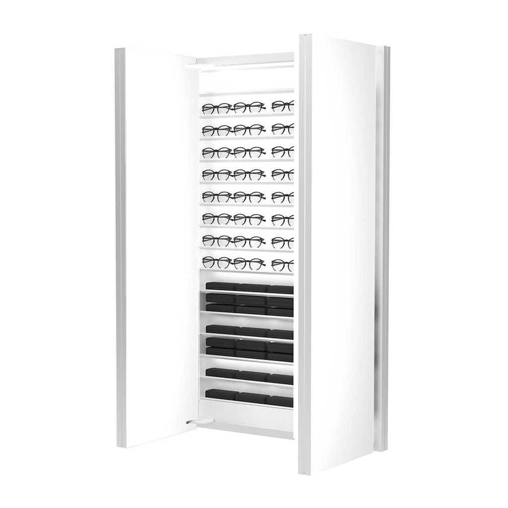 + Rangement arrière Dual D3S, 15 étagères, 75 montures/étuis, 900x1500x195 mm