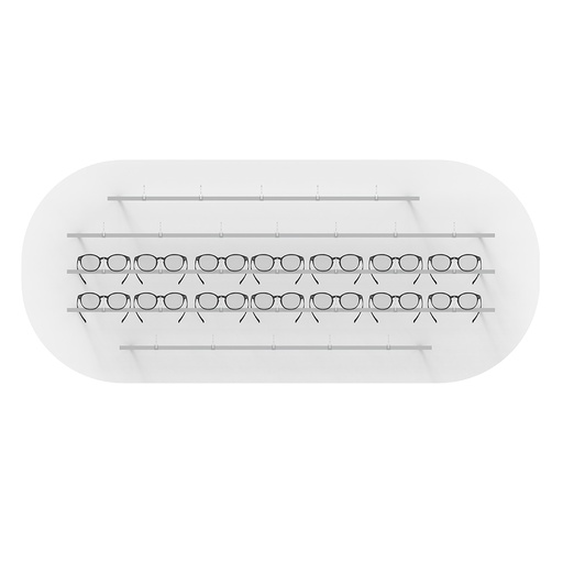 Clear Look Wandpräsenter, oval geformt, 5 Stangen (31 Fassungen), 1800x600x280 mm