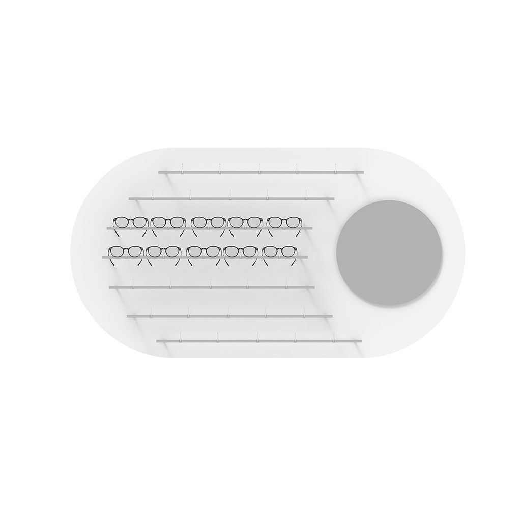 Clear Look kids wall display with mirror, oval shaped, 7 rails (35 frames) 1500x800x280 mm