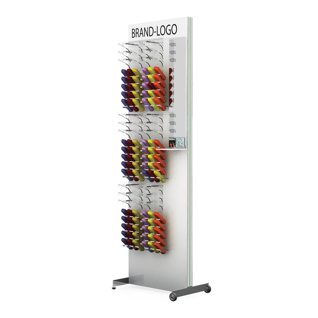 FS Lesebrillenpräsenter, Spiegel, Ablage, 18 Brillen, 90 Etuis, 600x2000x400 mm