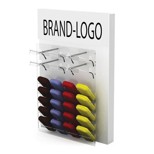 [T.S.RG / RG.TS] Présentoir de table pour lunettes, 1 face, 4 lunettes, 20 étuis, 300x620x140 mm
